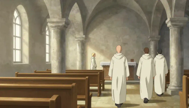 Visual representation of "cistercian" - Relating to the Cistercian order or its members, particularly involving their art, architecture, or philosophy.