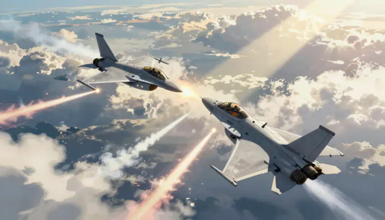 Visual representation of "dogfight" - A dogfight is a battle between military aircraft in which pilots try to shoot each other down.