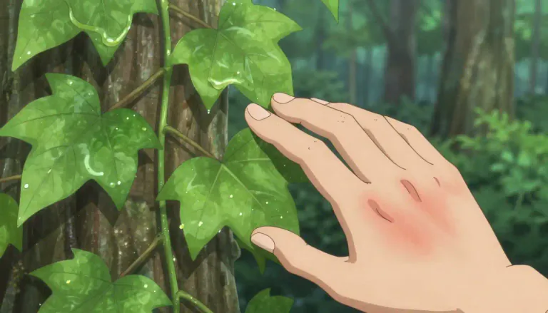Visual representation of "urushiol" - A toxic oil found in the leaves and stems of certain plants, which can cause allergic skin reactions upon contact.