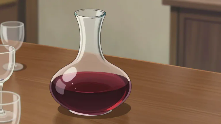 Visual representation of "decanter" - A container, often made of glass, that is used to hold a liquid like wine before it is poured into glasses.