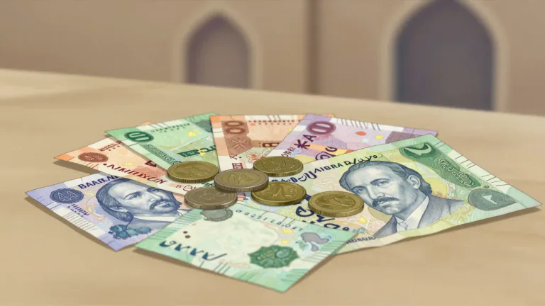 Visual representation of "dinar" - A type of money used in many countries in North Africa and the Middle East.