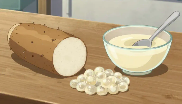 Visual representation of "tapioca" - Tapioca is a starchy substance that comes from the root of a plant called cassava. It is often used in cooking, especially in puddings and in some types of bread.