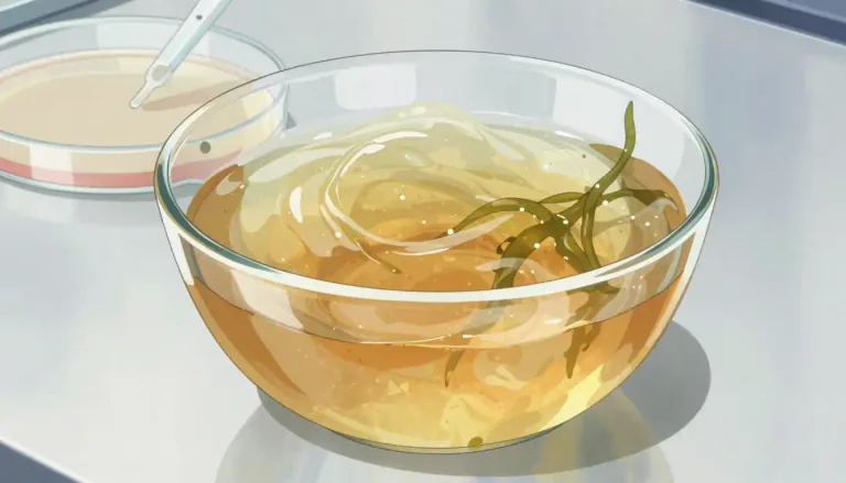 Visual representation of "agar" - A gelatinous substance obtained from seaweed, used as a thickener in cooking and as a culture medium in laboratories.