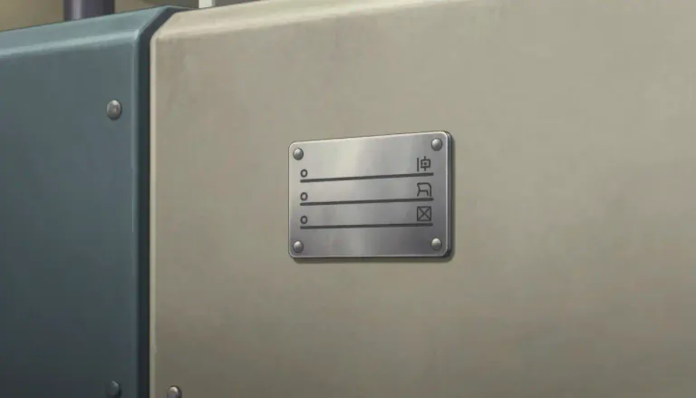 Visual representation of "nameplate" - A nameplate can also refer to a label or inscription identifying a product or object, often providing details about its manufacturer.