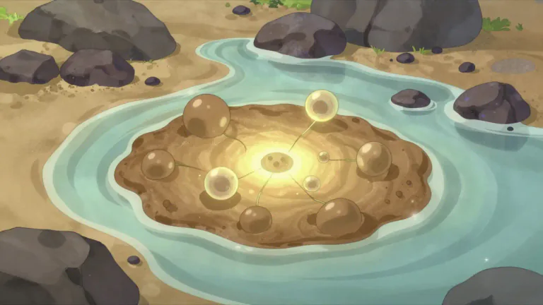 Visual representation of "abiogenesis" - The natural process by which life arises from non-living matter.