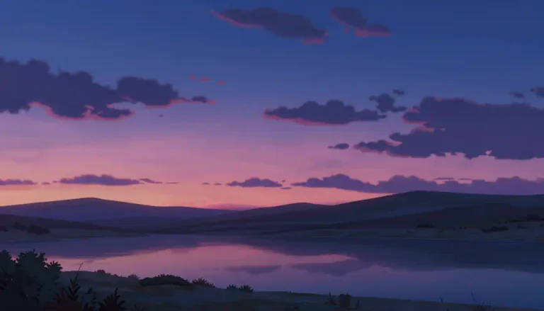 Visual representation of "twilit" - Twilit describes the period of dusk or twilight when the light is dim and fading.