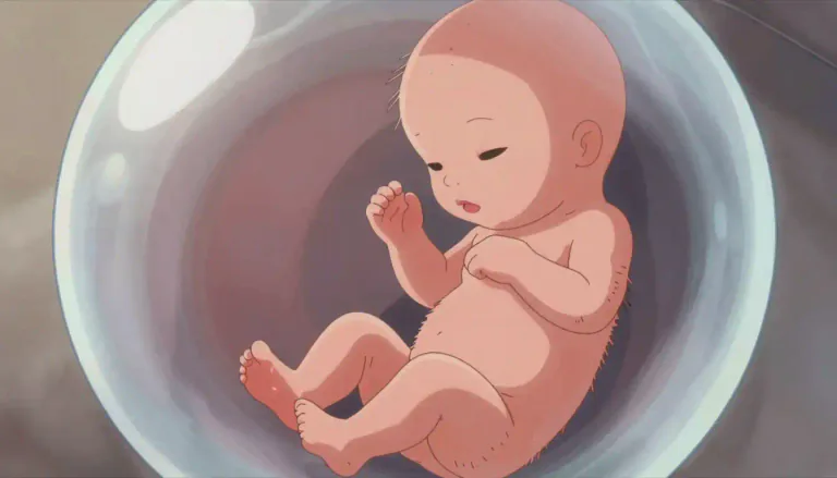 Visual representation of "lanugo" - A fine, soft hair that covers the body of a fetus and is typically lost before birth.