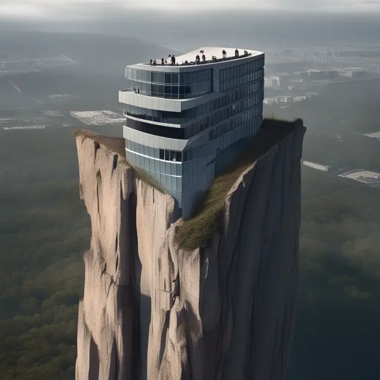 Visual representation of "cliff" - Something that is very dangerous or difficult and could cause disastrous results.