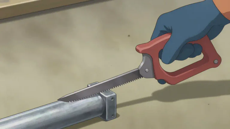 Visual representation of "hacksaw" - A hacksaw is a hand tool that has a fine-toothed blade held in a frame, primarily used for cutting metal or plastic.