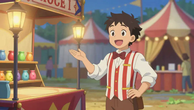 Visual representation of "carney" - A person who works at a carnival, often in roles such as running games or performing in shows.