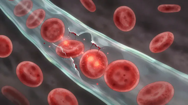 Visual representation of "hemolysis" - The process in which red blood cells are broken down, leading to the release of hemoglobin into the surrounding fluid.