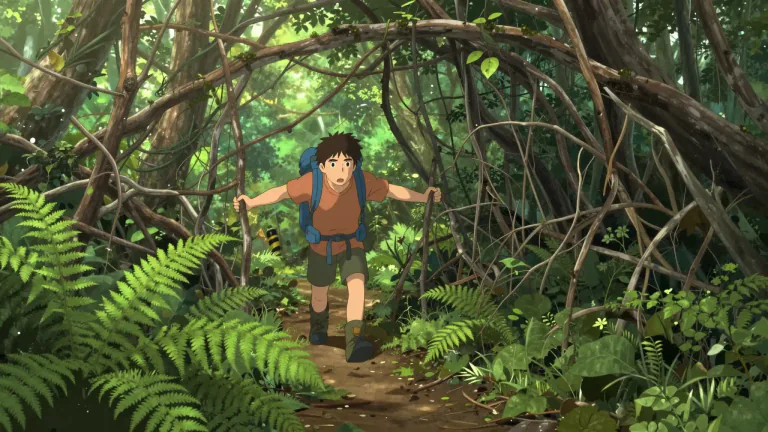 Visual representation of "bushwhack" - To move through thick woodland or underbrush, often in a direct and challenging way.