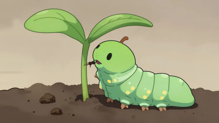 Visual representation of "cutworm" - A cutworm is a type of caterpillar, especially the larvae of certain moths, that cuts through the stems of young plants.