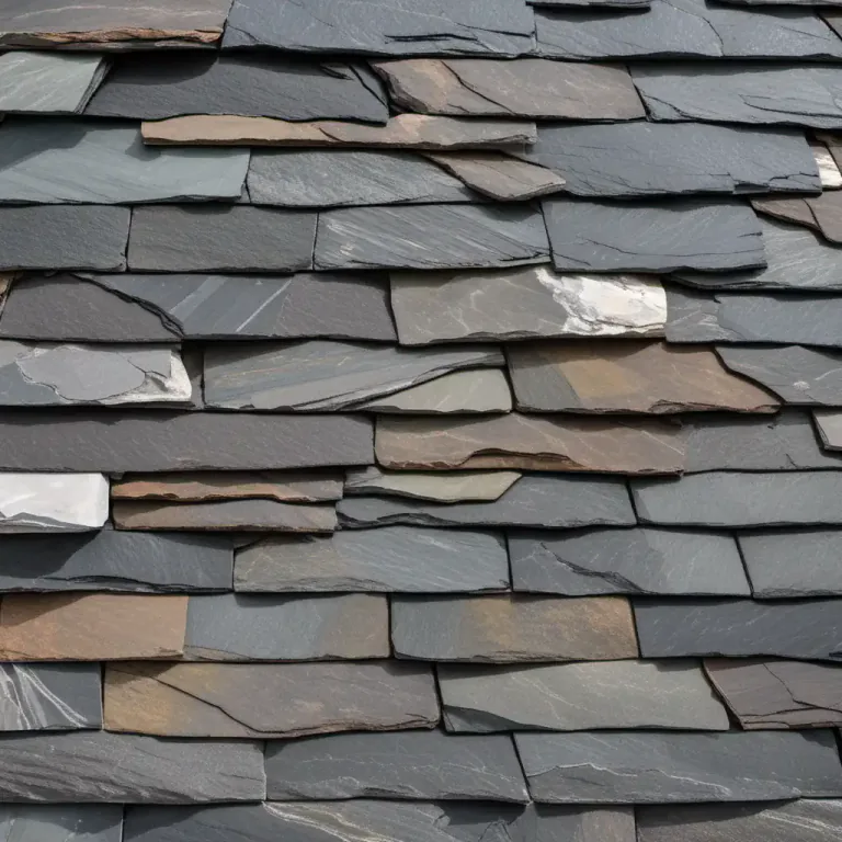 Visual representation of "slaty" - Having a texture or appearance similar to slate, a type of rock that can be easily split into thin layers.