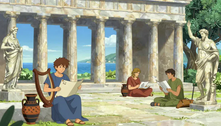 Visual representation of "hellenism" - A belief in or study of Greek culture and civilization, as manifested in art, literature, and philosophy.