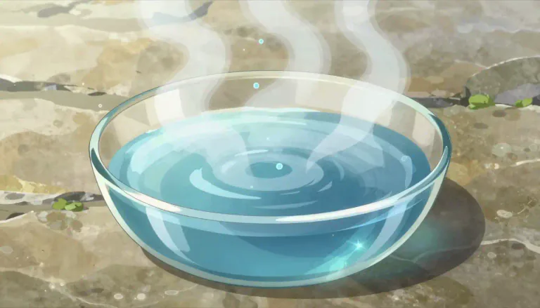 Visual representation of "evaporate" - When a liquid changes to a gas or steam due to heat.