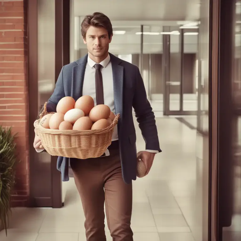 Visual representation of "put all your eggs in one basket" - To concentrate all efforts and resources into one thing.