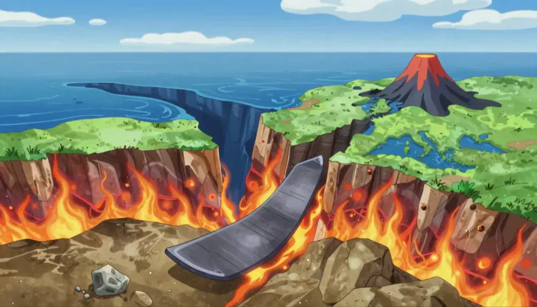 Visual representation of "subduction" - The process by which one tectonic plate moves under another plate and sinks into the mantle.