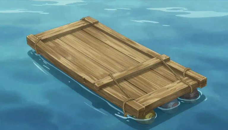Visual representation of "raft" - A flat structure that floats on water, often used for travel
