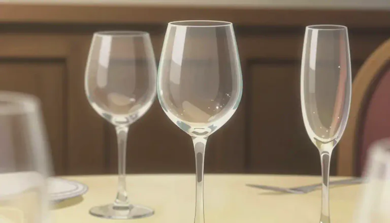 Visual representation of "stemware" - A type of glassware used for serving drinks, such as wine or champagne, that has a stem and a bowl.