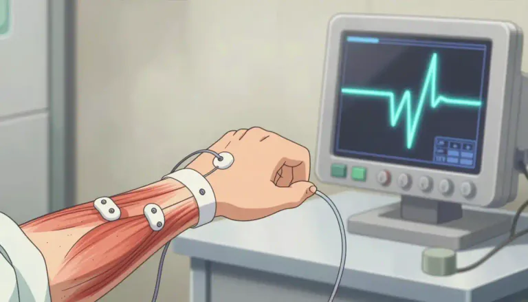 Visual representation of "electromyographic" - Relating to the recording of electrical activity in muscles.