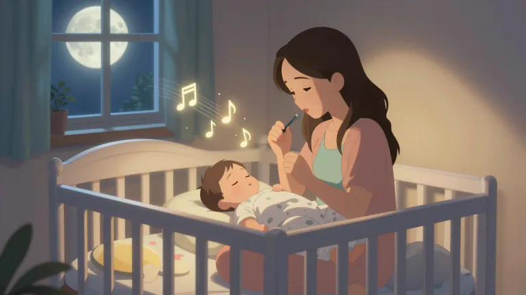 Visual representation of "lullaby" - A gentle, soft song that helps you go to sleep, often sung to babies and children.
