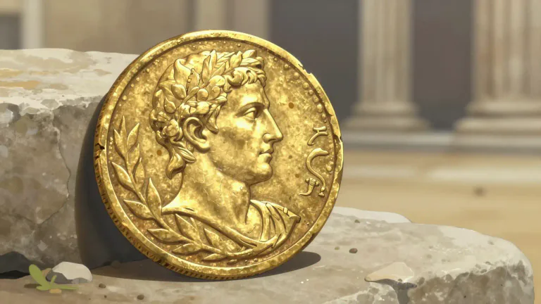 Visual representation of "aureus" - A gold coin that was used in ancient Rome.