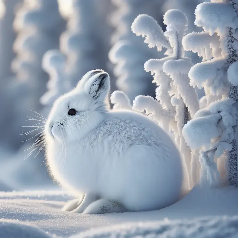 Visual representation of "snowshoe" - A type of rabbit with large hind feet to walk easily on snow.