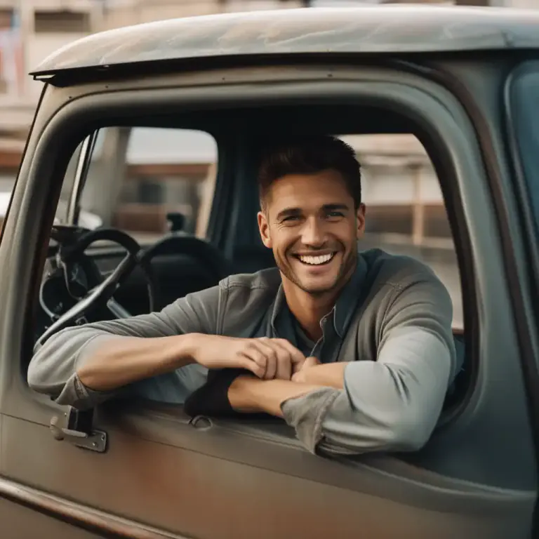 Visual representation of "up front" - In the most forward part of a vehicle, near the driver.