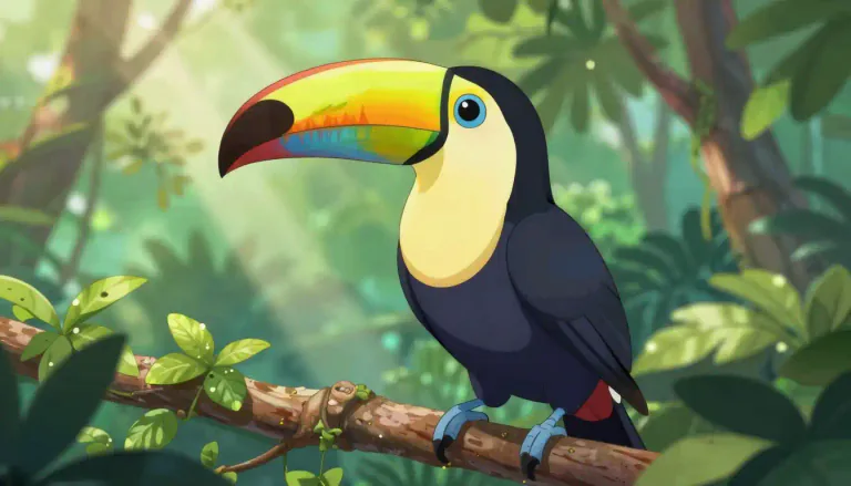 Visual representation of "toucan" - A large tropical bird with bright colours and a large beak that is often bright yellow or multicoloured.