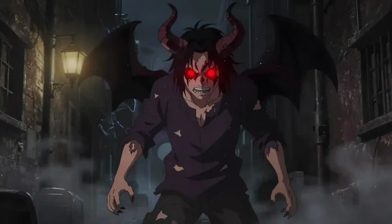 Visual representation of "demoniac" - A person who is believed to be possessed by a demon or exhibiting features associated with demons.