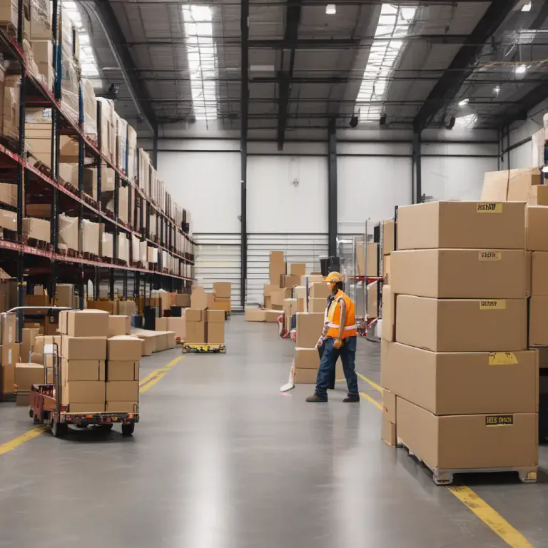 Visual representation of "godown" - To store or put away in a warehouse or storage place.