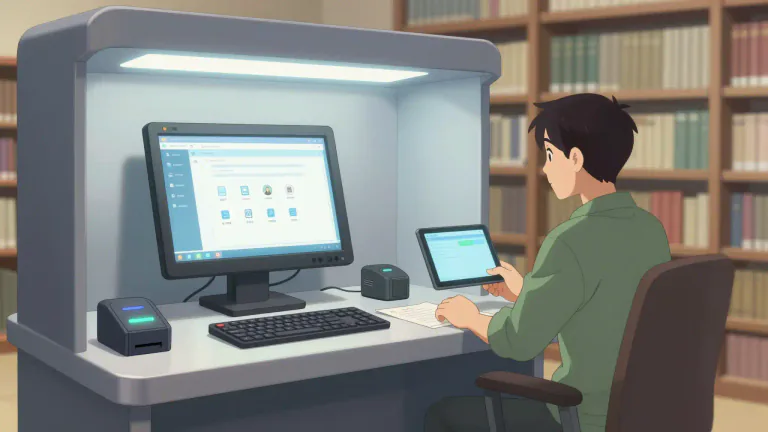 Visual representation of "kiosk" - In computing, a software system for controlling public access to a device, such as a computer or a mobile phone.