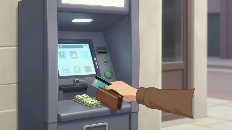 Visual representation of "atm" - An ATM is a machine that allows people to perform banking transactions, such as withdrawing or depositing money, without the need for a bank teller.