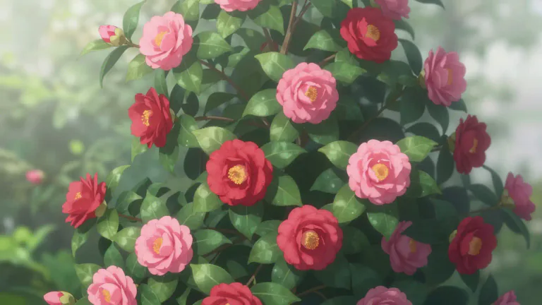 Visual representation of "camellia" - A type of plant or flower that grows mostly in Asia