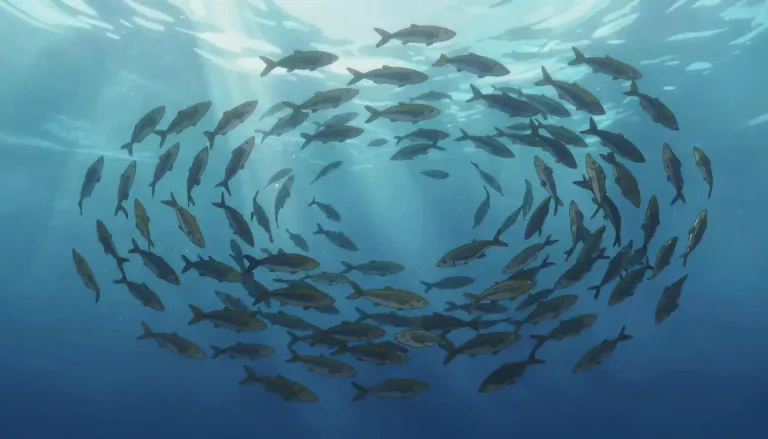 Visual representation of "shoal" - A large group of fish swimming together.