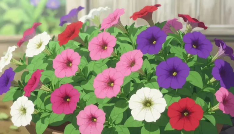 Visual representation of "petunia" - A kind of garden plant that has brightly colored flowers
