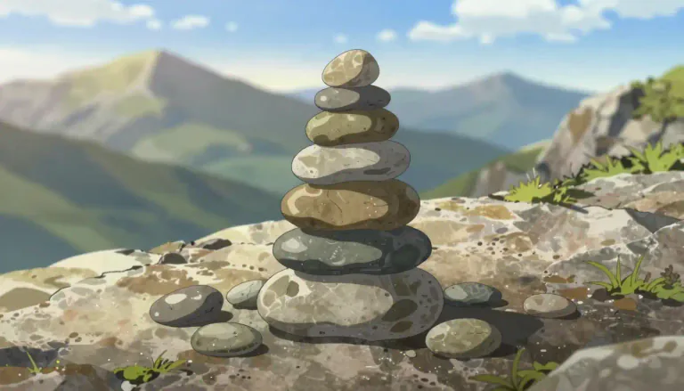 Visual representation of "cairn" - A pile of stones put together, used as a marker or monument.