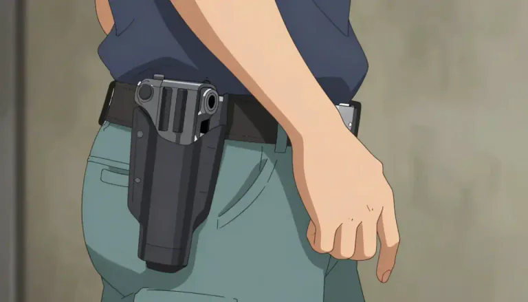 Visual representation of "sidearm" - A weapon that is carried on the side of the body, usually a handgun.