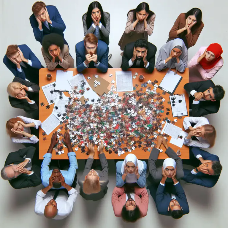 Visual representation of "uncoordinated" - Not properly planned or organized, leading to confusion or failure