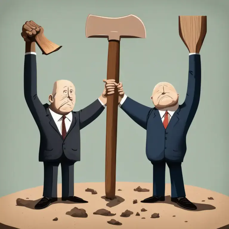Visual representation of "bury the hatchet" - To end a conflict or argument and become friendly