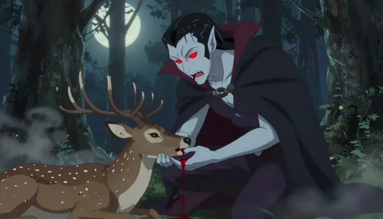 Visual representation of "vampirism" - The condition or act of surviving by drinking other creatures' blood.