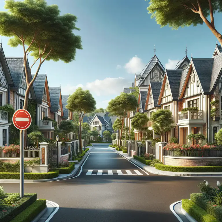 Visual representation of "sac" - Situation of houses that are located at the end of a street, closed to traffic on one end.