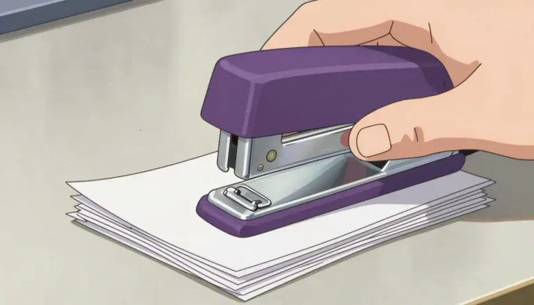 Visual representation of "stapler" - A device used to join pages of paper together by driving a metal wire through them and then folding it flat.