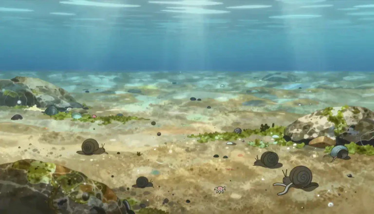 Visual representation of "benthic" - Related to or occurring at the bottom of a body of water.