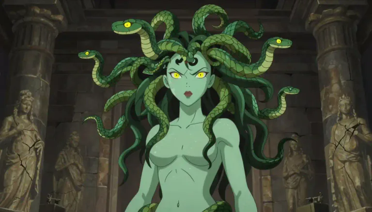 Visual representation of "medusa" - In Greek mythology, Medusa is one of the three Gorgon sisters and is known for having snakes for hair.