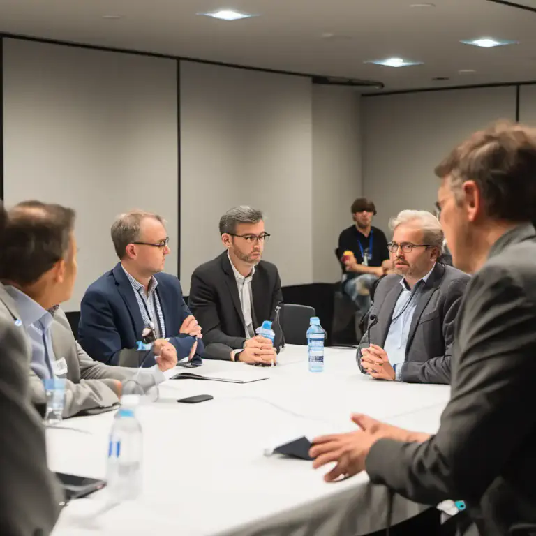 Visual representation of "panel" - A group of people brought together to discuss, judge, or advise on a particular subject or issue.