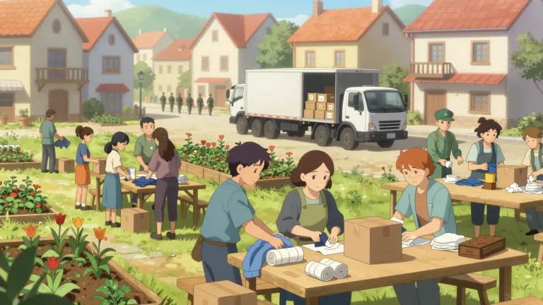 Visual representation of "homefront" - The term refers to the civilian sector where individuals contribute to the war effort while family and friends are engaged in combat.