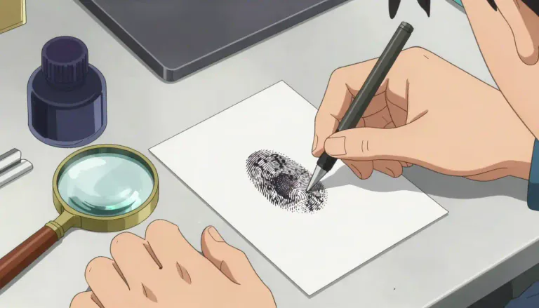 Visual representation of "fingerprinting" - The process of taking someone's fingerprints, often to identify them.