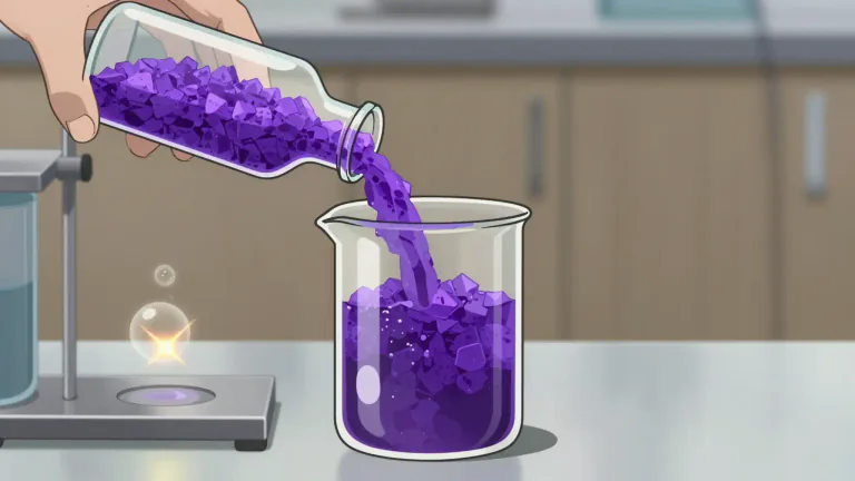 Visual representation of "permanganate" - A purple compound used as an oxidizer in chemical reactions, commonly in the form of potassium permanganate.